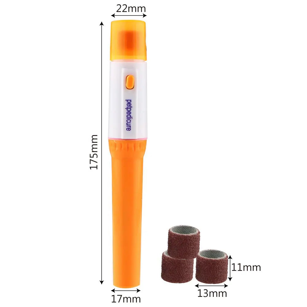 dimension total de la ponceuse pour petit chien ongle de couleur orange et blanc. Image produit Boutiquechien