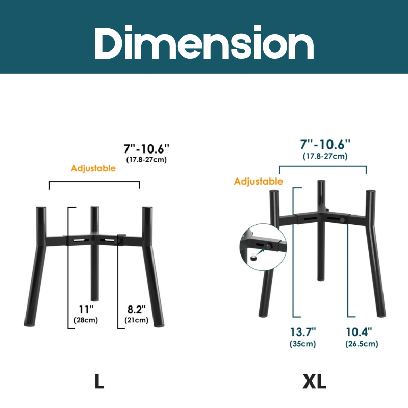 dimensions total du support de gamelle pour chien de couleur noir avec toutes les tailles. Image produit Boutiquechien