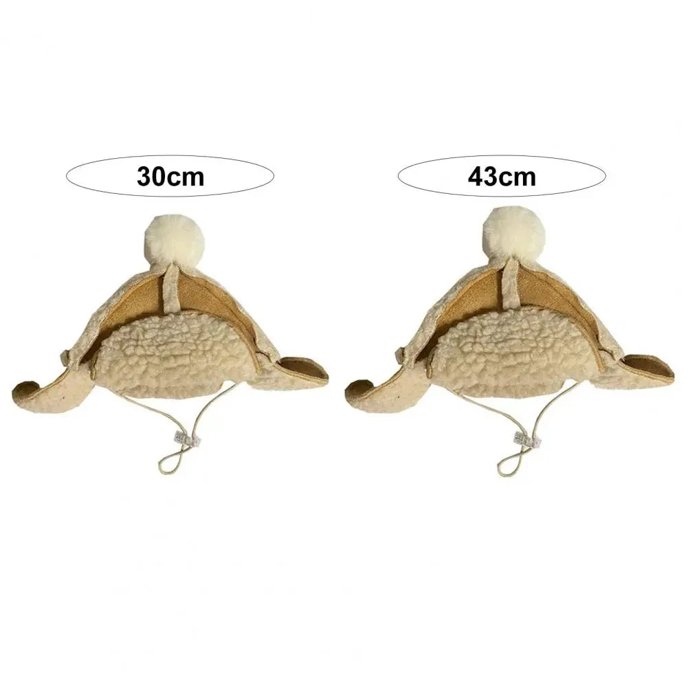Chapeau pour chien hivernal de couleur claire avec toutes les dimensions du chapeau. Image produit Boutiquechien