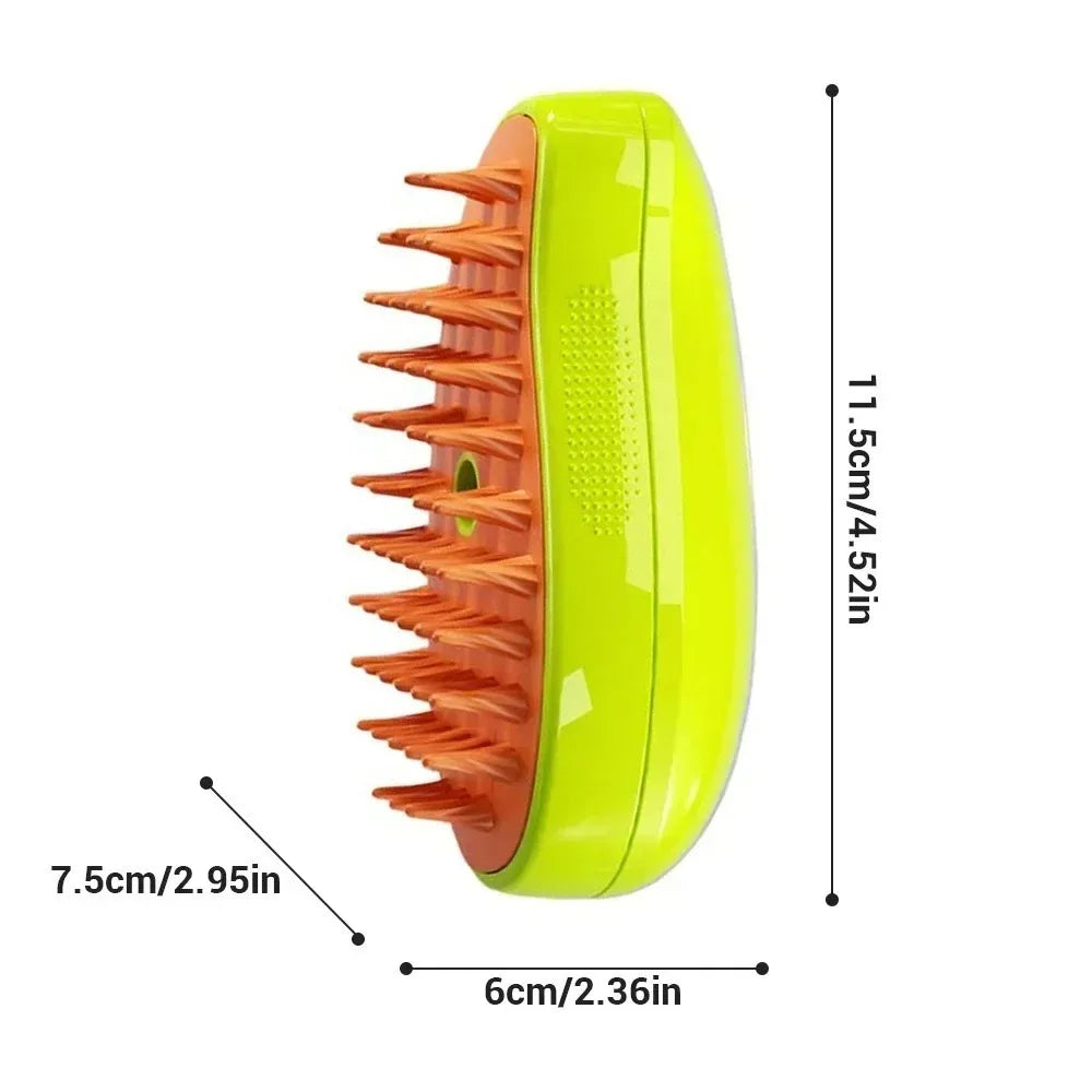 Dimensions total de la brosse à vapeur pour chien de couleur orange et verte. Image Pinterest boutiquechien