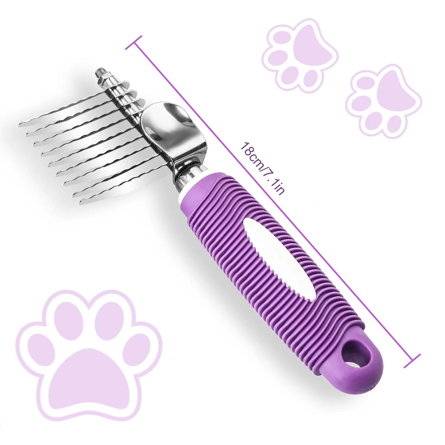 dimension total de la brosse démêlante de couleur violette de 18cm. Image produit Boutiquechien