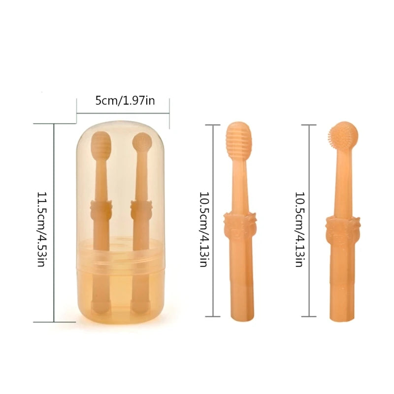 Dimensions total de la brosse pour chien en caoutchouc de couleur orange avec une boite. Image produit Boutiquechien