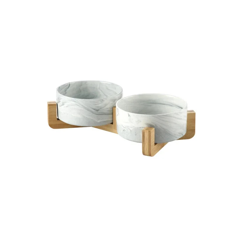 double gamelle pour chien de couleur gris avec support en bois. Image produit Boutiquechien