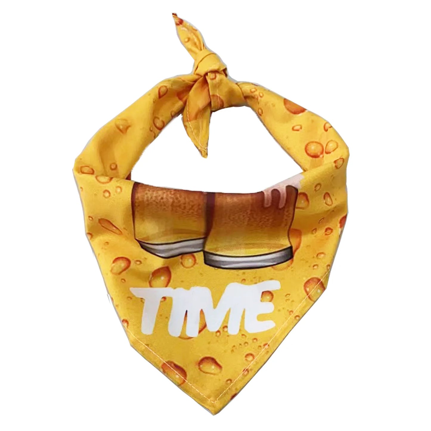 Foulard de couleur jaune avec bière dessus. Image produit Boutiquechien