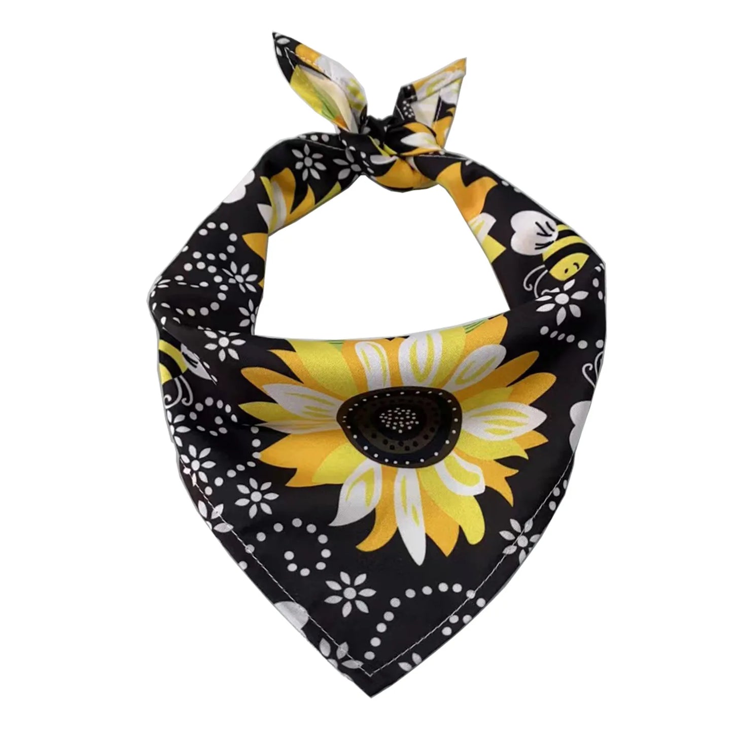 Foulard pour chien de couleur noir avec un tournesol jaune et noir. image produit Boutiquechien