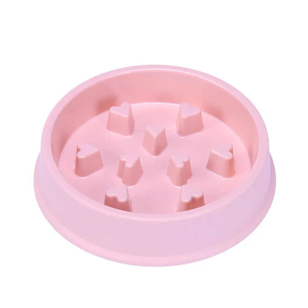 Gamelle pour chien anti glouton de couleur rose avec des coeurs. Image produit Boutiquechien