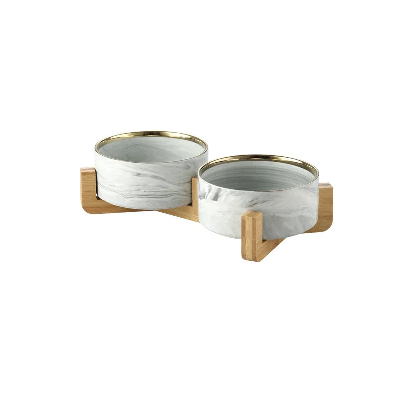 gamelle pour chien de couleur grise double avec support bois de boutiquechien