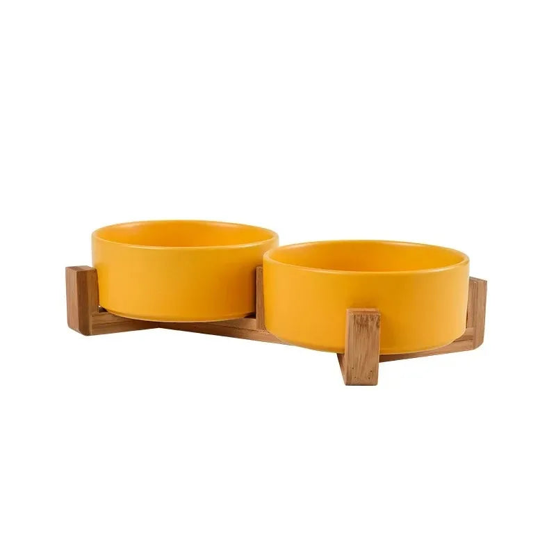 Gamelle pour chien double de couleur orange et bois. Image produit Boutiquechien