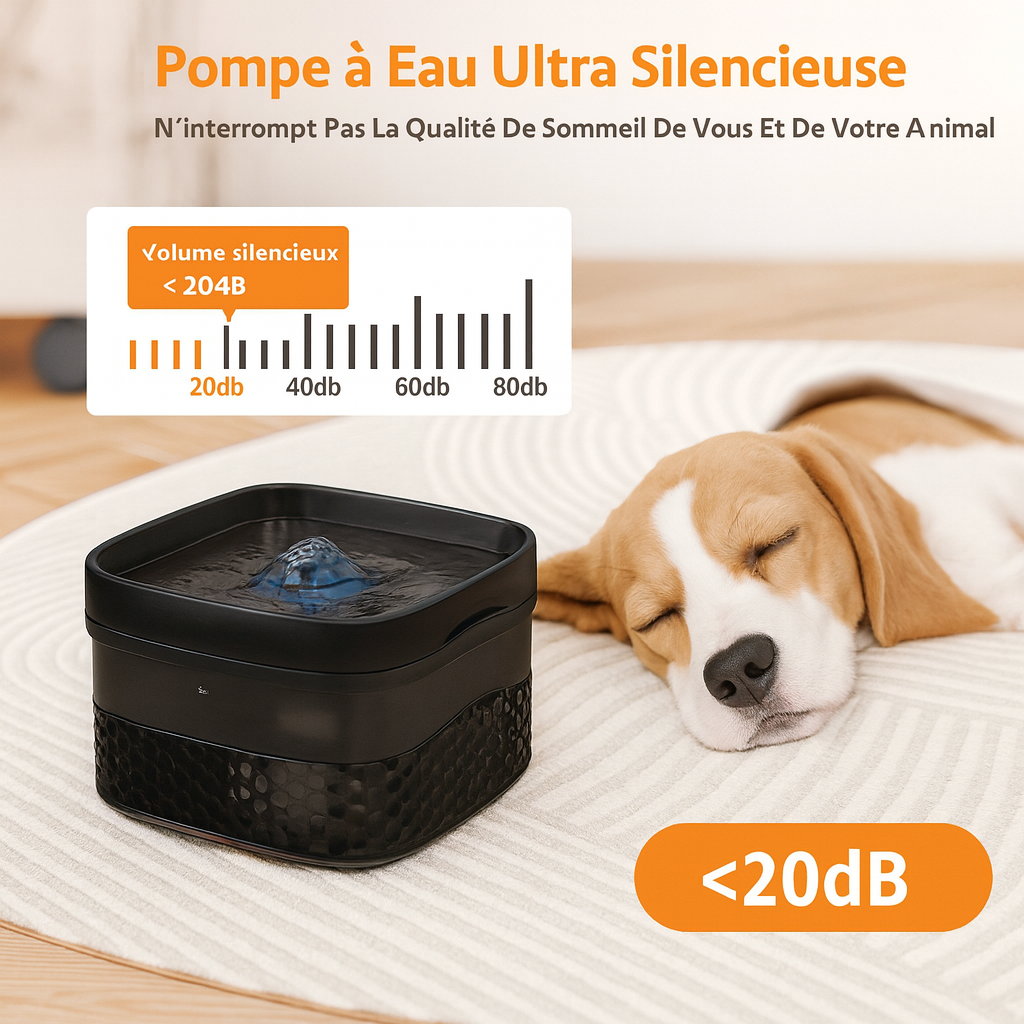 Gamelle d'eau pour chien silencieuse de couleur noir. Image produit Boutiquechien