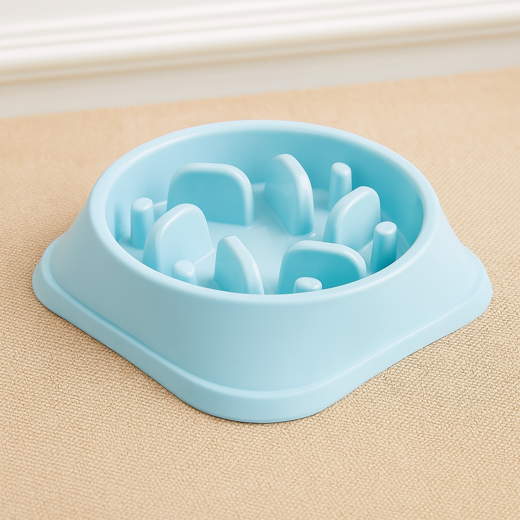 Gamelle pour chien anti glouton de couleur bleu claire. Image produit Boutiquechien