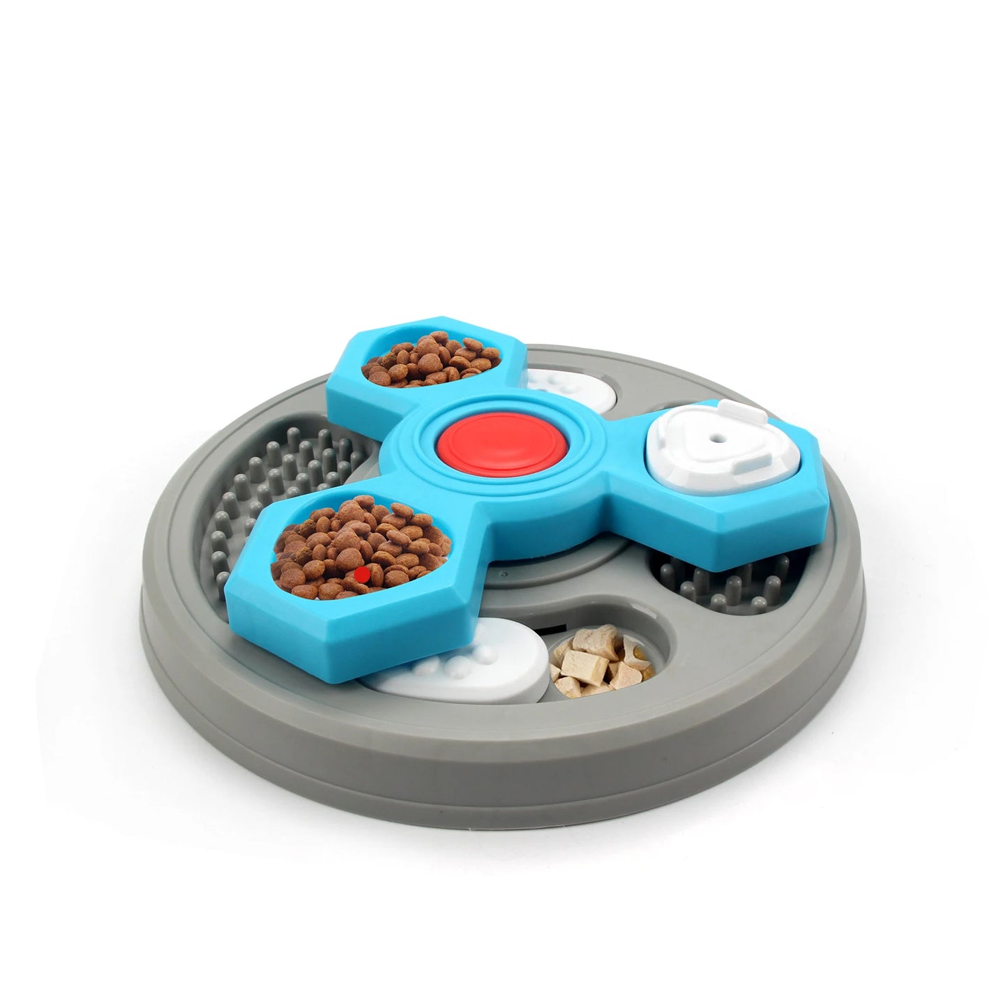 Gamelle pour chien en forme de puzzle de couleur grise et bleu claire. Image produit Boutiquechien