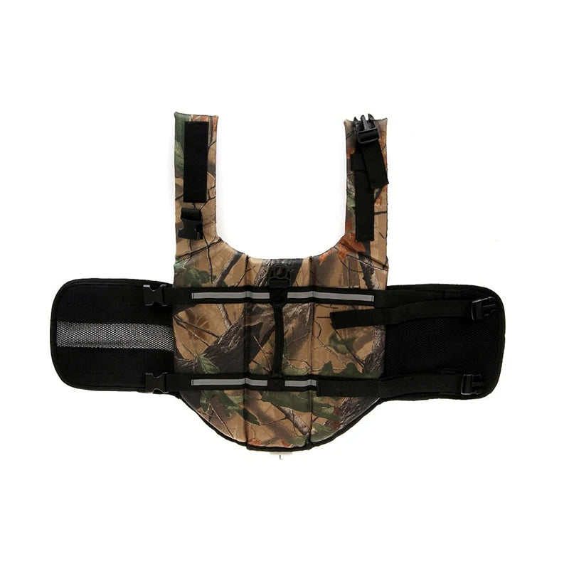 Gilet de sauvetage pour chien en vue du dessous de couleur noir et camouflage. Image produit Boutiquechien