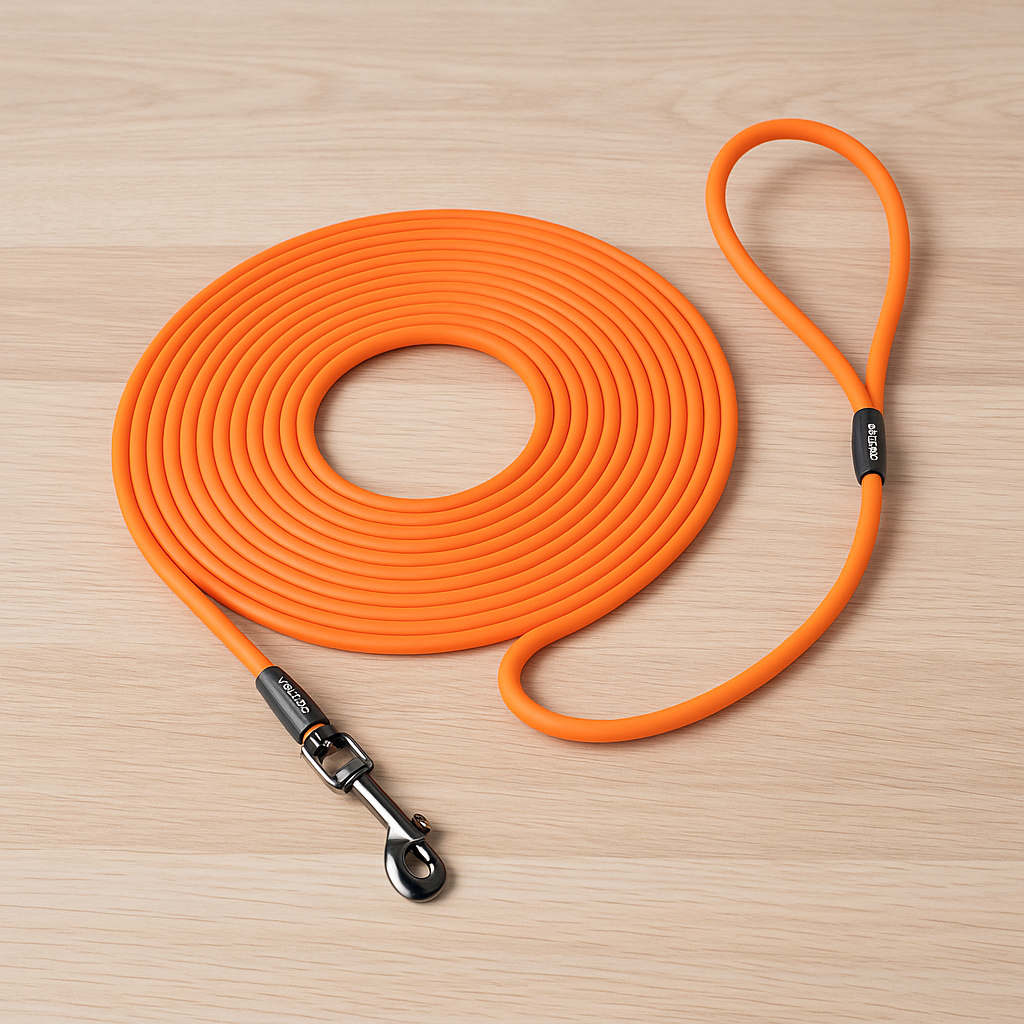 Grande laisse orange Waterproof pour promener les chiots sans problèmes. Image produit Boutiquechien