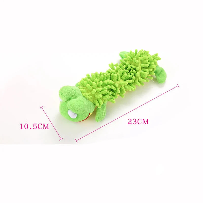dimension de la peluche grenouille pour chien de 23m de long. La peluche est parfaite pour jouer avec votre chien. Image produit Boutiquechien