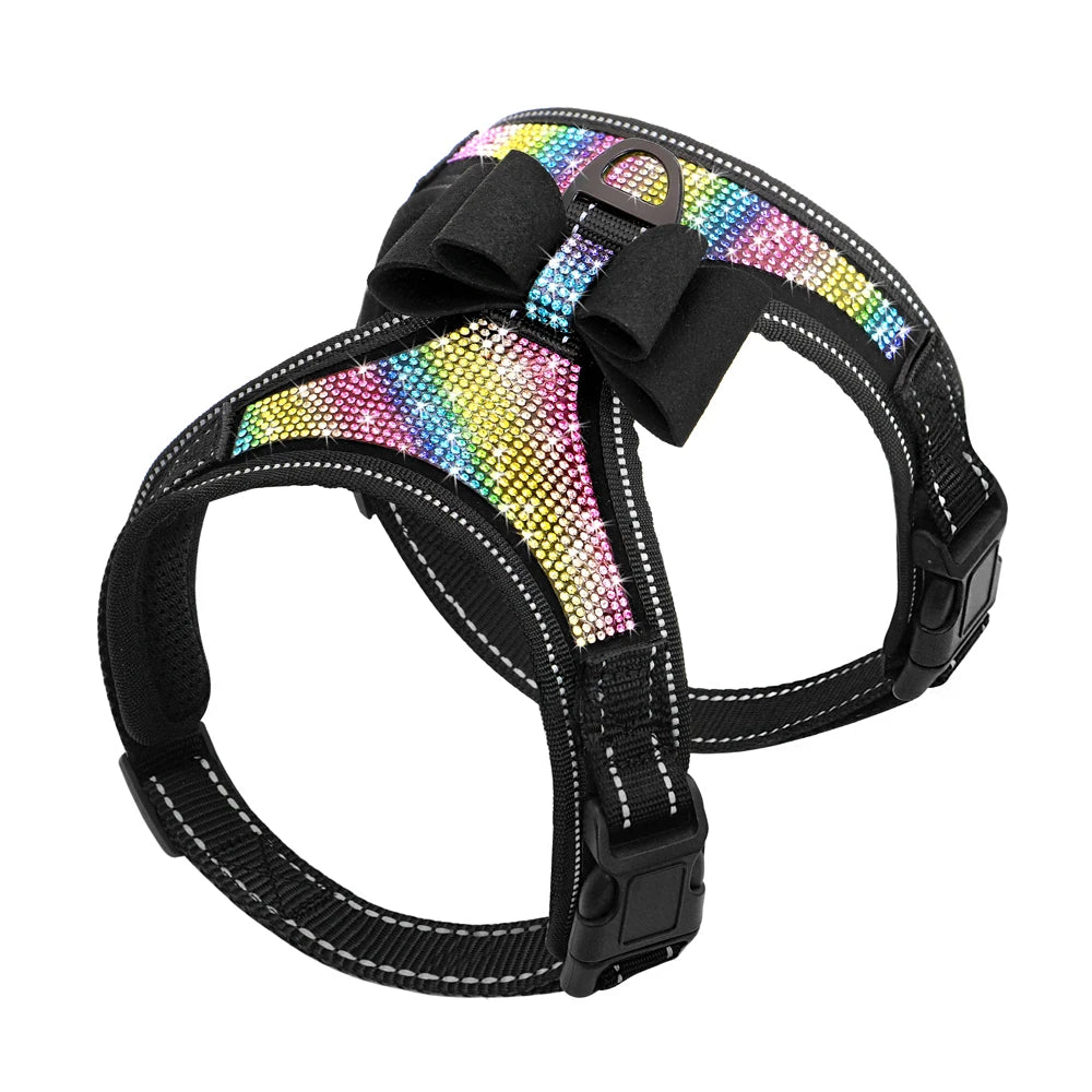 harnais multi Color noir avec noeud noir pour petit chien résistant