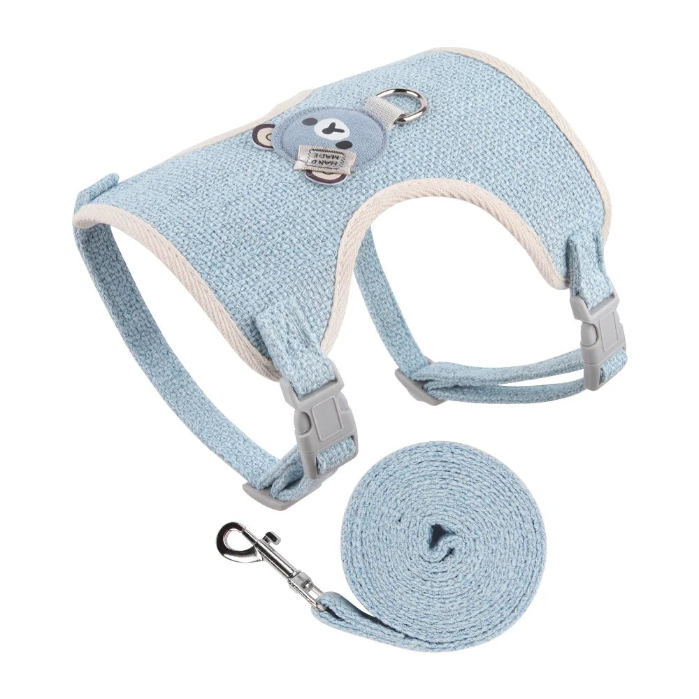 harnais panda chien bleu pour petit chien résistant en nylon avec laisse assortie