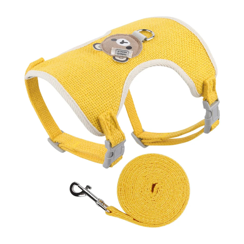 harnais panda chien jaune pour petit chien avec sa laisse assortie en nylon résistant pour petit chien