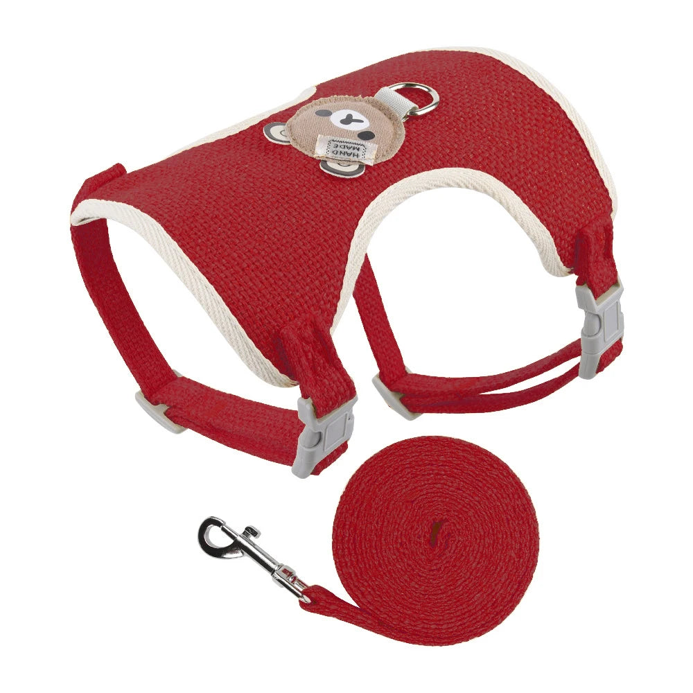 harnais panda chien rouge avec sa laisse assortie pour petit chien fais en nylon