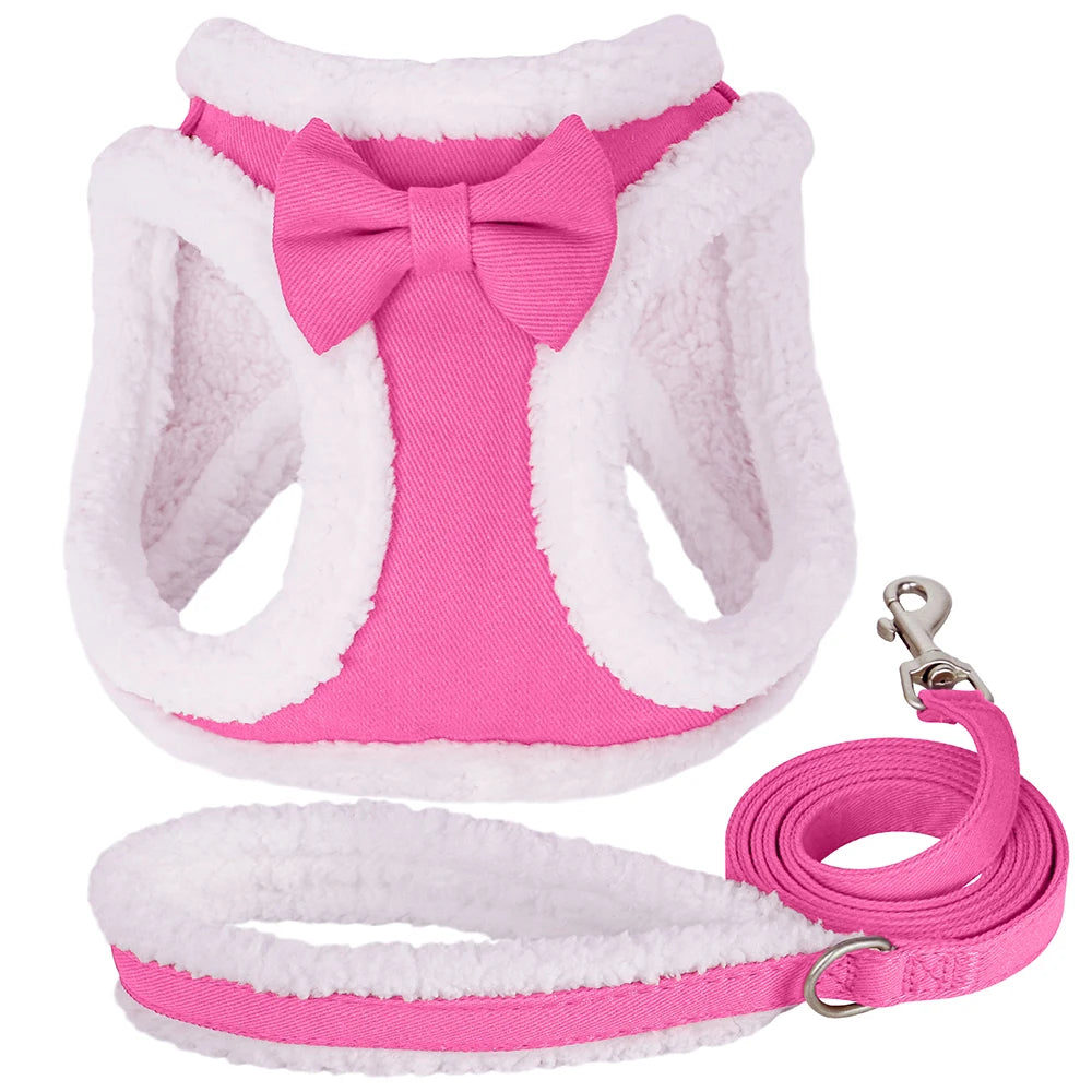 harnais rose de noël pour chihuahua raccord avec la laisse. Parfait pour les petits chiens