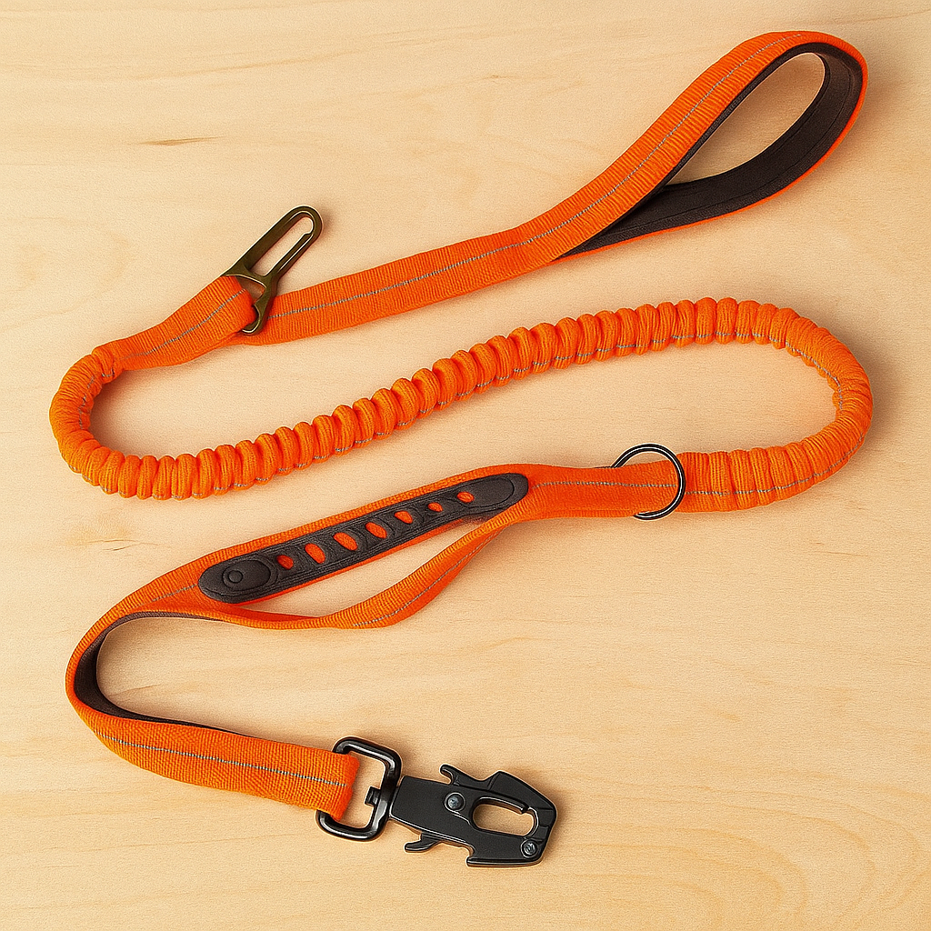 Laisse pour chien de couleur orange trois en 1 parfait pour tout les chiens. Image produit Boutiquechien