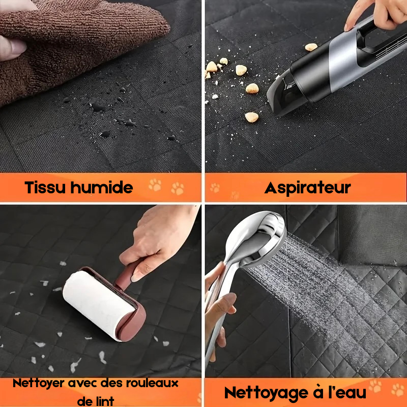 nettoyage de la protection de siege pour chien de couleur noir et orange. Image produit Boutiquechien
