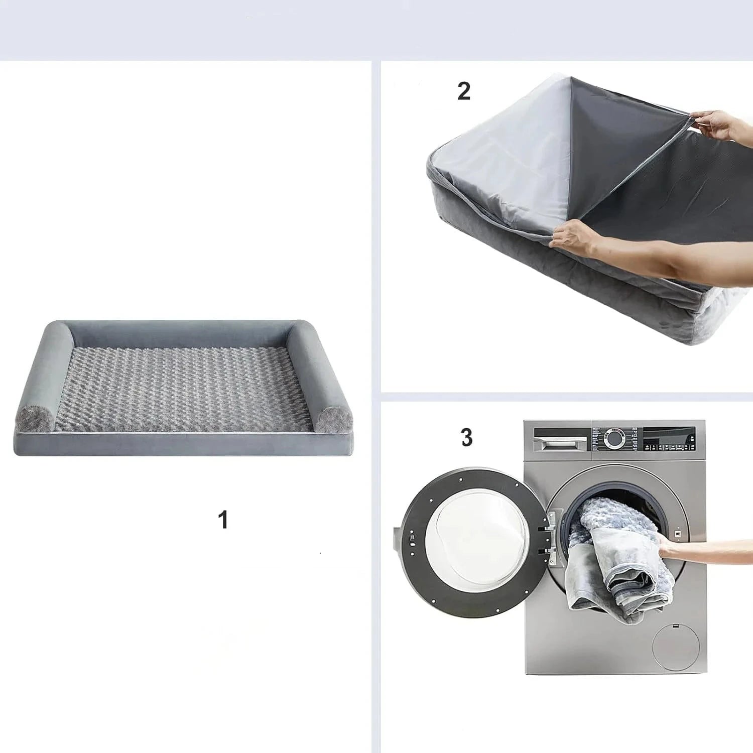 image montrant comment nettoyer le panier pour chien multi-saisons de botuiquechien de couleurs grise