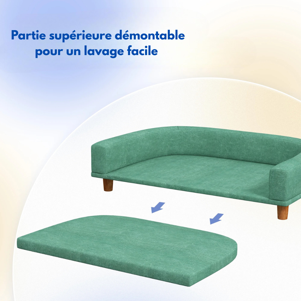 canapé chien de couleur vert démontable pour un meilleur lavage. Image produit Boutiquechien