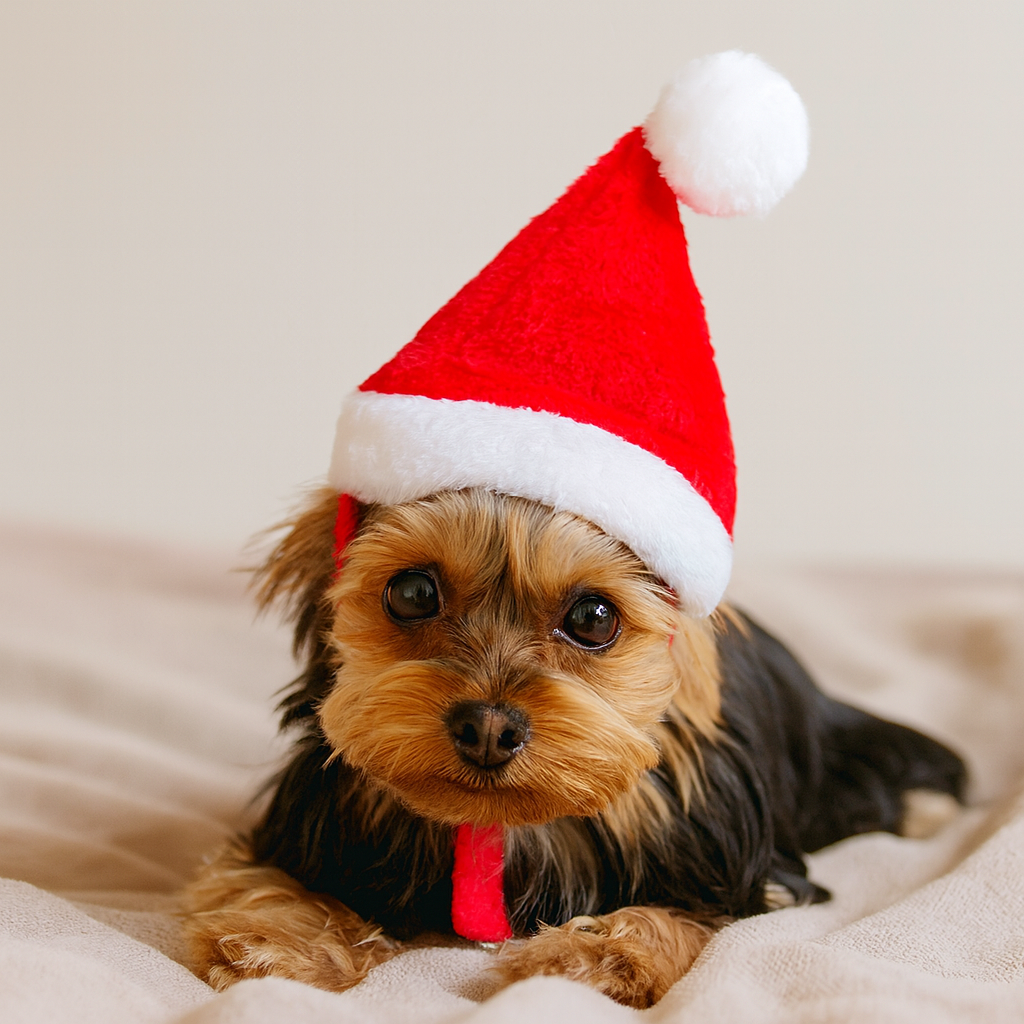 Petit chien de couleur foncé couché sur une couverture blanche. Image produit Boutiquechien