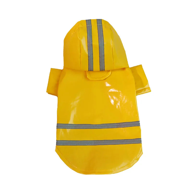 Petit imper pour chien de couleur jaune avec des bandes réfléchissante de couleur grise. Image produit Boutiquechien