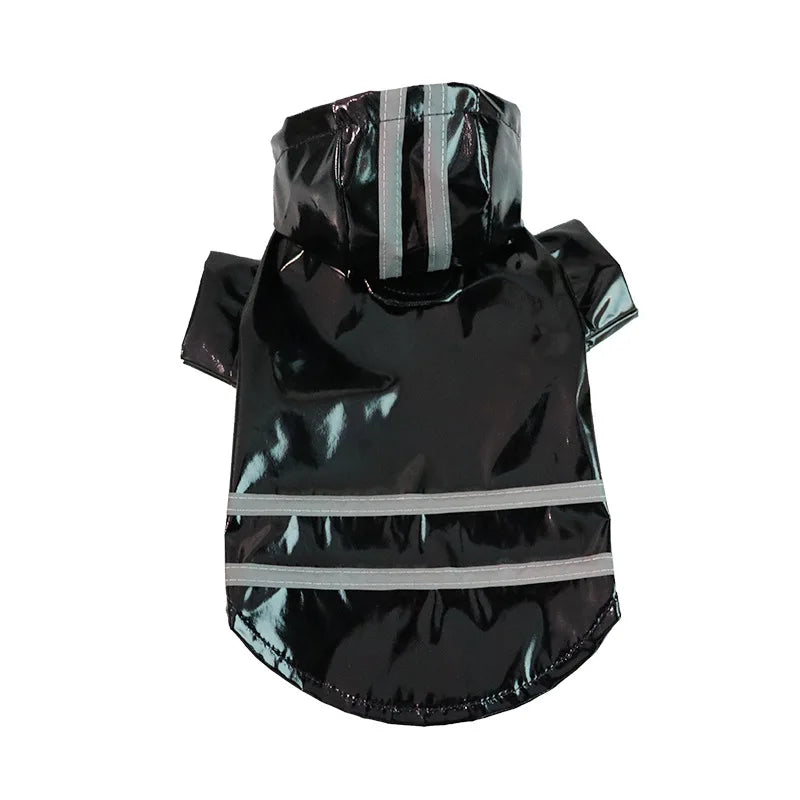 Petit imper pour chien de couleur noir avec des bandes réfléchissante de couleur grise. Image produit Boutiquechien