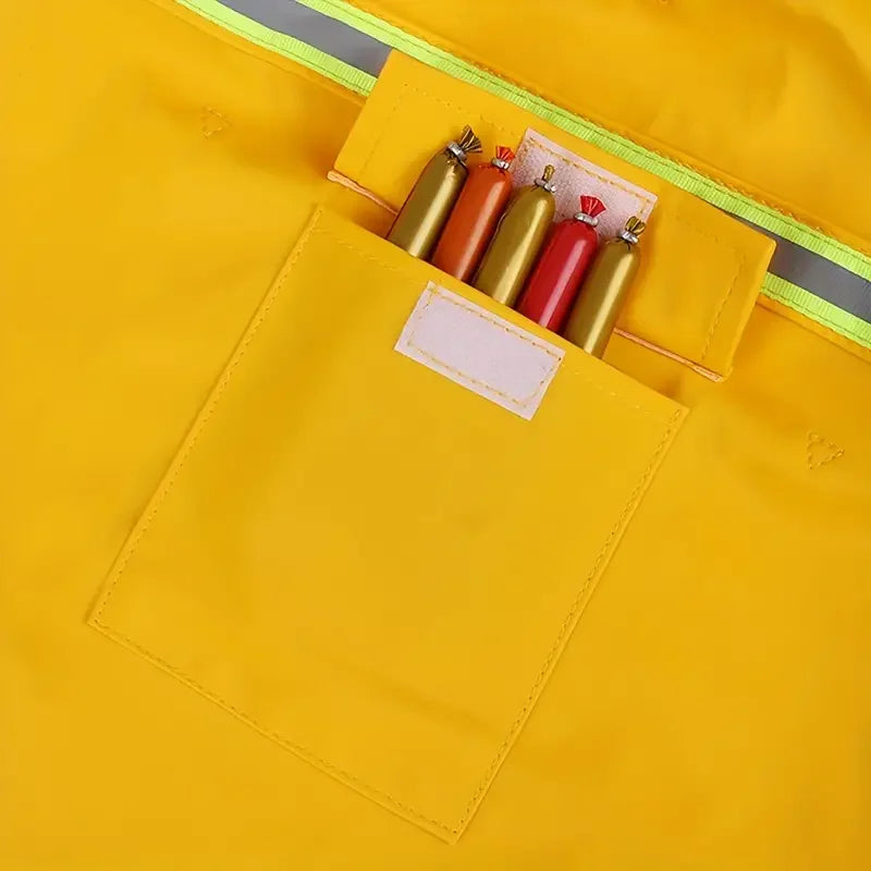 Poche de rangement dans l'imper pour chien de couleur jaune avec des produits dedans. Image produit Boutiquechie