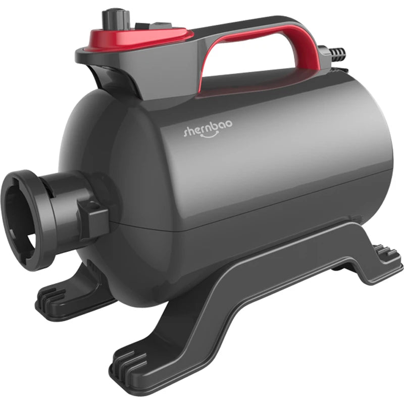 Pulseur chien noir professionnel avec des rappels de couleurs rouge. Le pulseur chien est parfait pour les chiens et les toiletteur. Image produit Boutiquechien