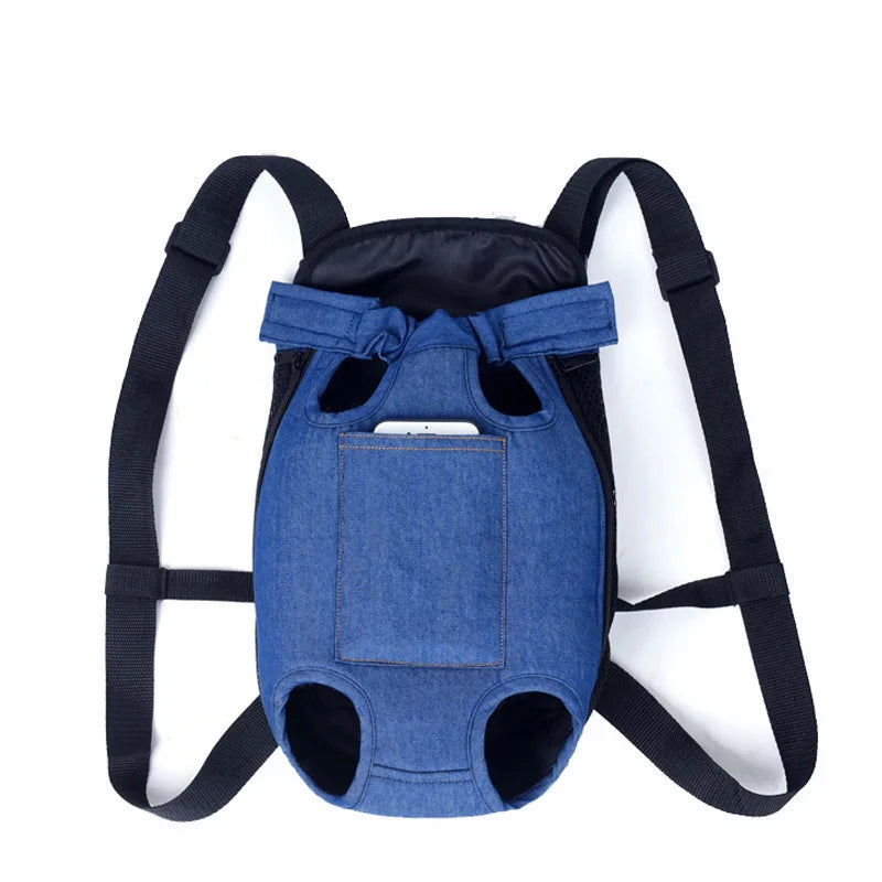 sac à dos pour chien de couleur bleu foncé avec un rangement a téléphone. Image produit Boutiquechien