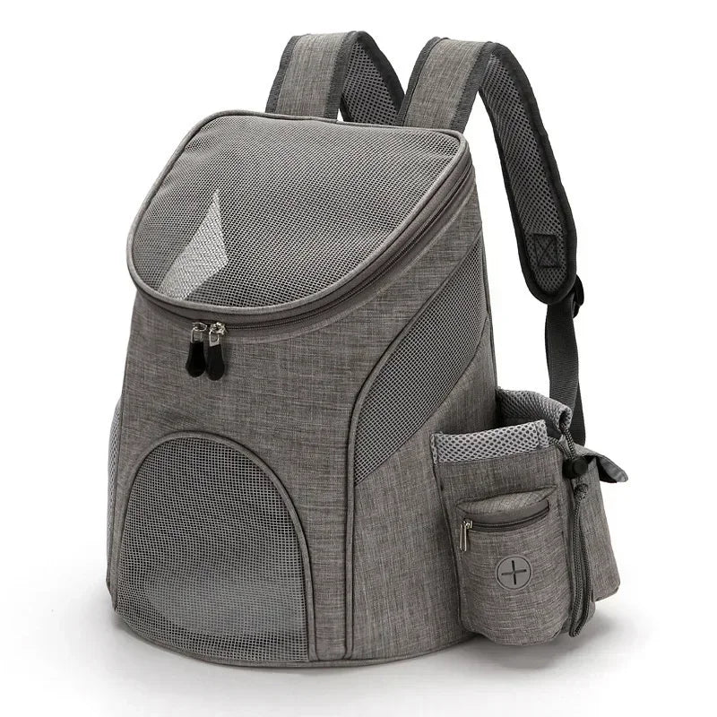 Sac de transport de couleur gris avec tous les rangements pour transporter son chien facilement. Image produit Boutiquechien