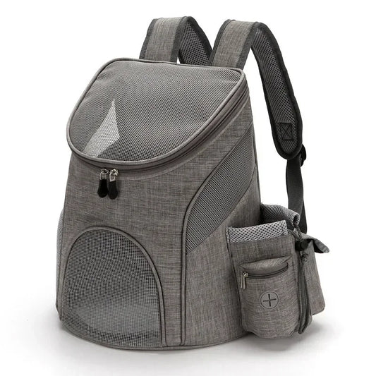 Sac de transport de couleur gris avec tous les rangements pour transporter son chien facilement. Image produit Boutiquechien