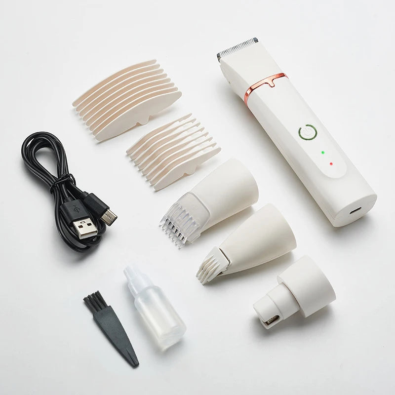 Totalité des accessoires de couleurs blanc avec toutes les têtes de coupe. Image produit Boutiquechien