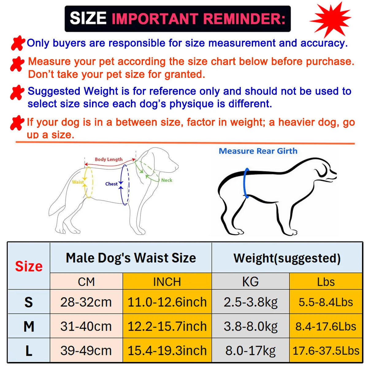 total des dimensions en forme de tableau. Image produit Boutiquechien