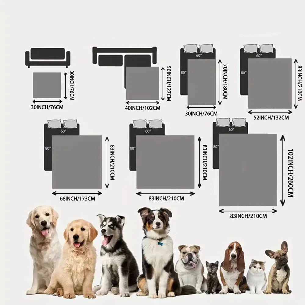 Dimension total du tapis de protection pour chien avec toutes les tailles. Image produit Boutiquechien