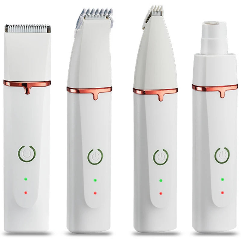 Totalité des accessoires de couleurs blanc avec toutes les têtes de coupe mis en place . Image produit Boutiquechien