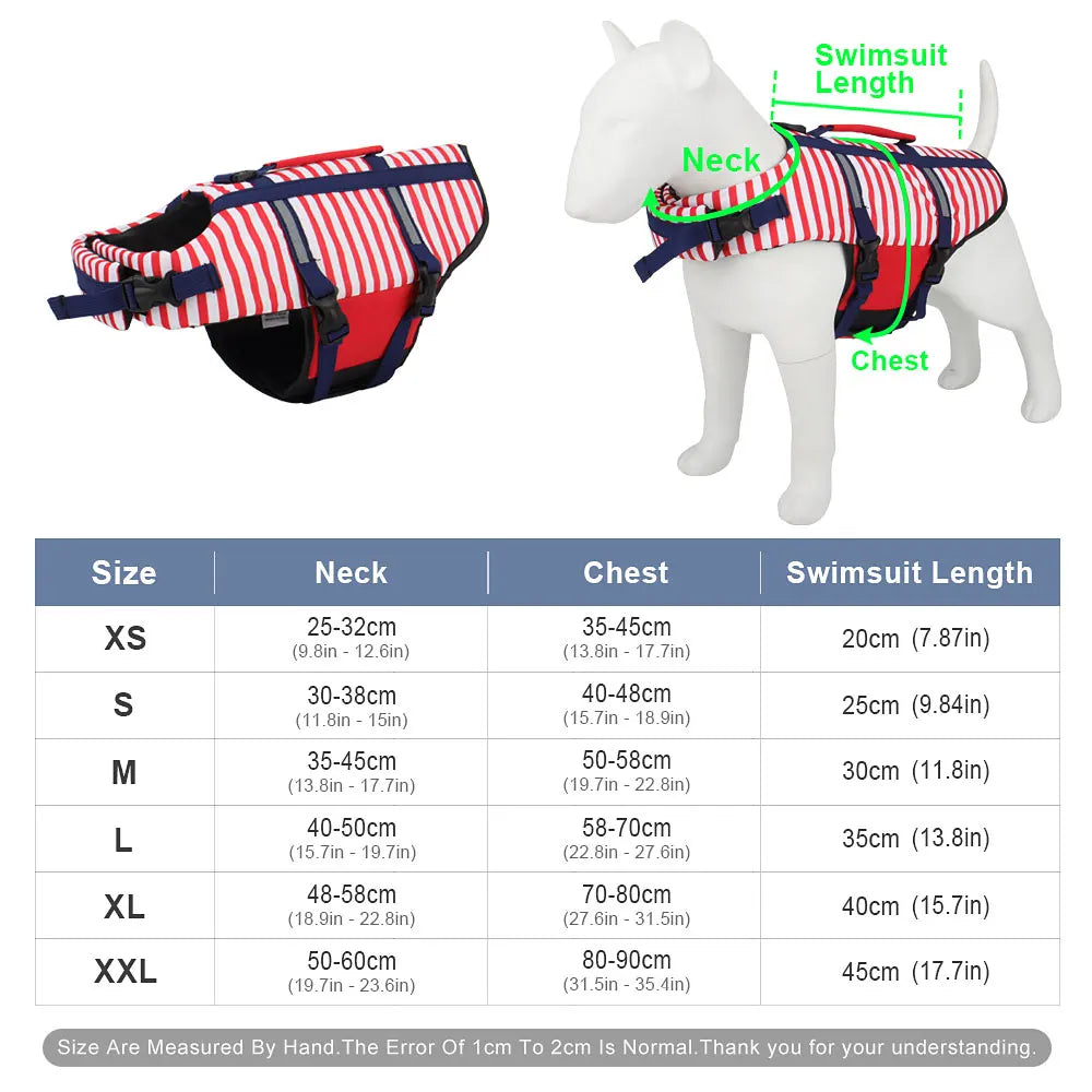 Toutes les dimension du harnais de sauvetage pour chien avec toutes les tailles dans un tableau. Image produit Boutiquechien