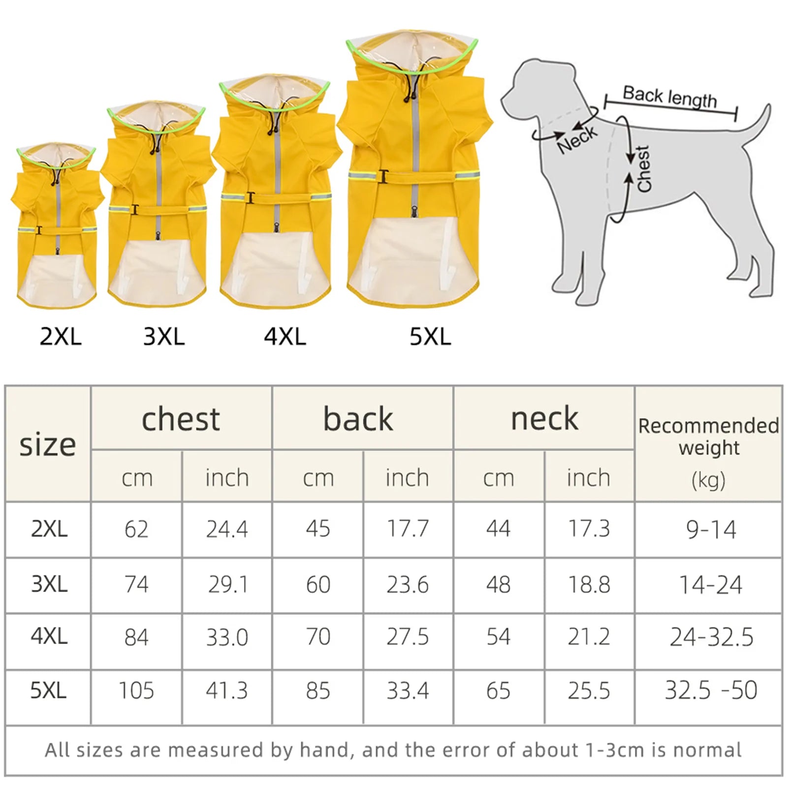 Toutes les tailles dans un tableau pour les dimensions de l'imper. Image produit Boutiquechien