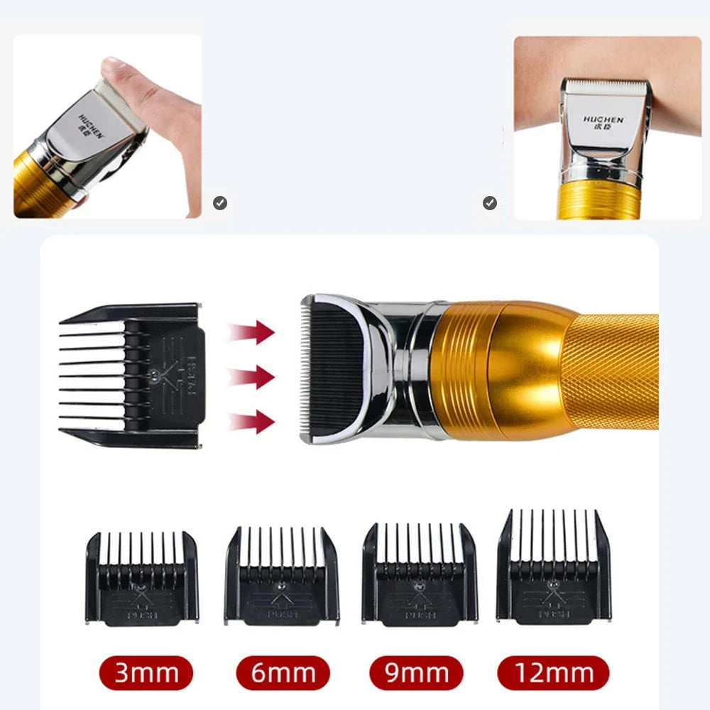 tondeuse pour chien de couleur or avec plusieurs sabot de différentes dimensions. Image produit Boutiquechien