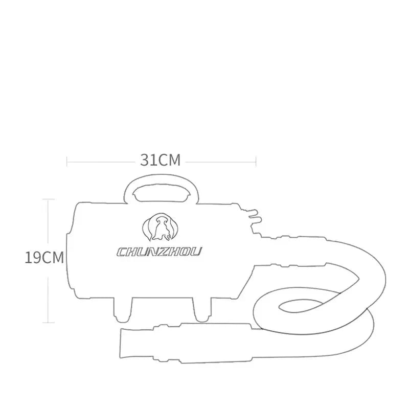 Visuel et dimension du pulseur pour chien professionnel. Dimension de 31cm de longueur et 19 cm de hauteur. image produit Boutiquechien