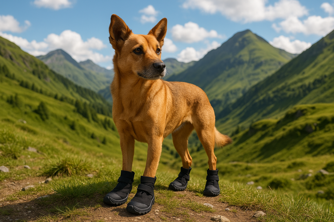 chien brun dans une montagne verte 