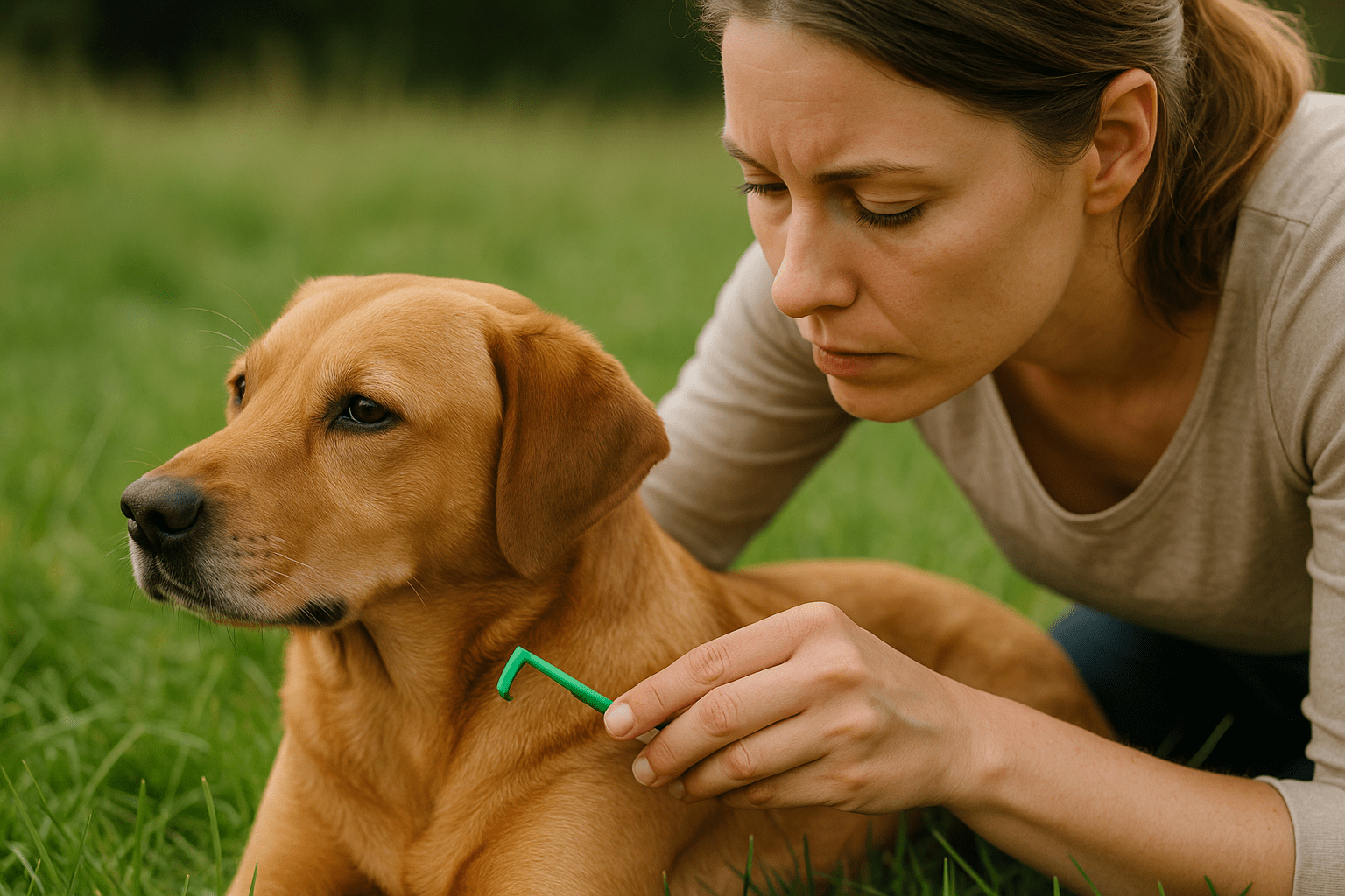 chien brun se faisant enlever les tiques avec une pince à tique de boutiquechien Image
