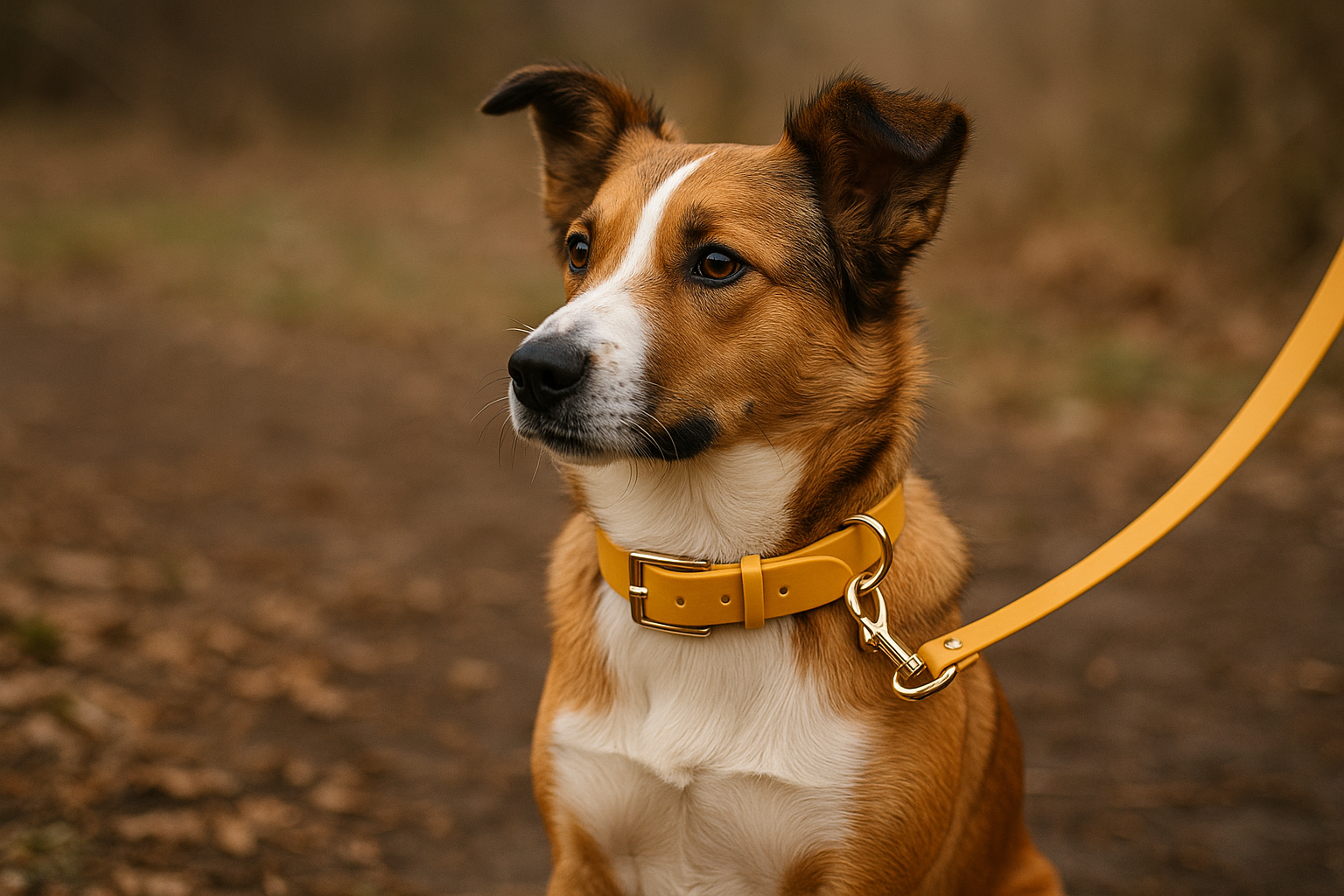 chien portant une laisse BioThane dans une foret Image