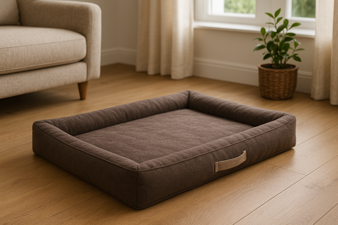 tapis pour chien dans un salon de couleur claire