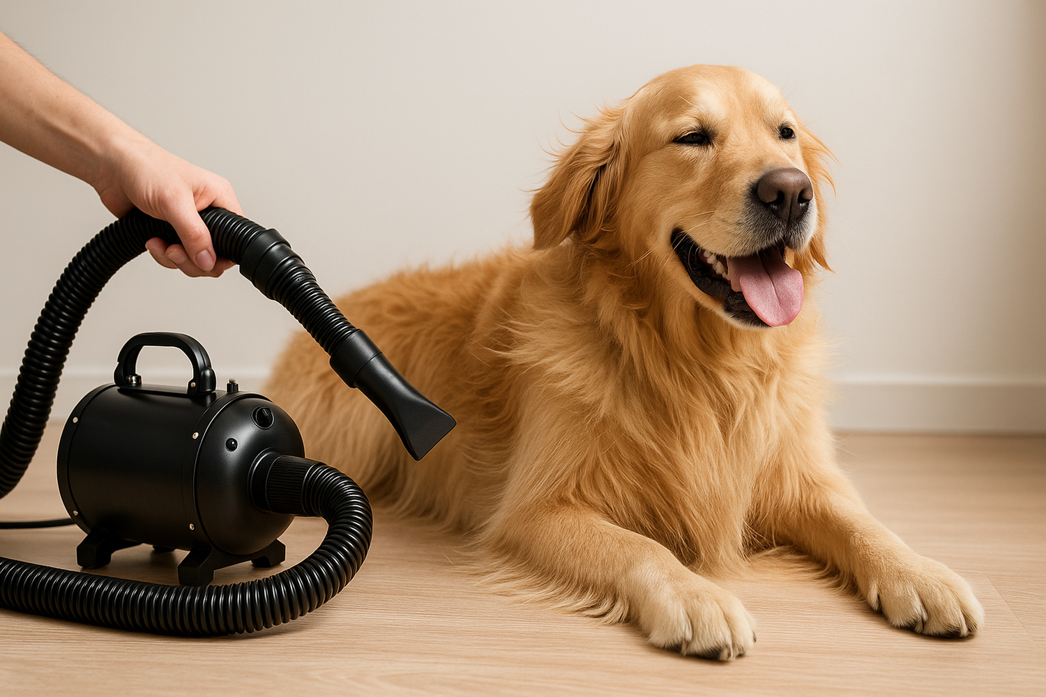 golden retriever brun utilisant un pulseur noir pour chien. Image collection pulseur chien pour boutiquechien