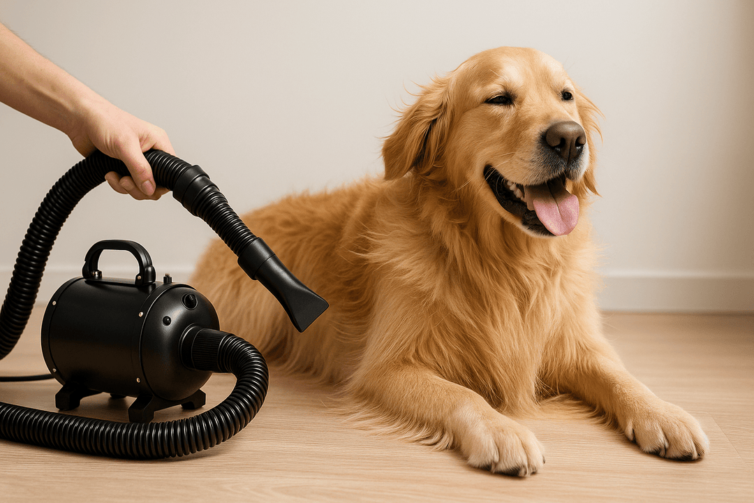 golden retriever brun utilisant un pulseur noir pour chien. Image collection pulseur chien pour boutiquechien