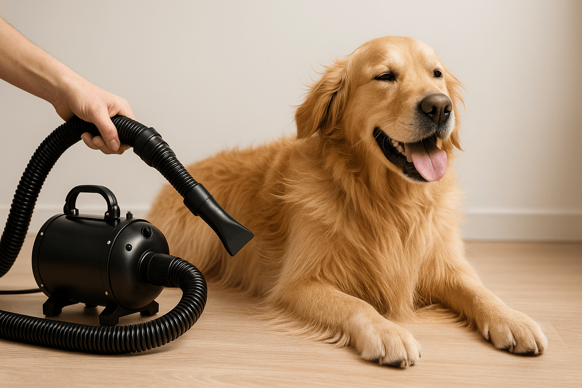 golden retriever brun utilisant un pulseur noir pour chien. Image collection pulseur chien pour boutiquechien